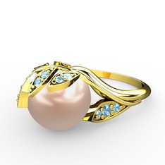 Pembe inci ve akuamarin 18 ayar altın yüzük