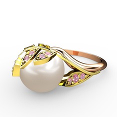 Inci ve pembe kuvars 8 ayar altın yüzük