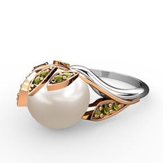 İncili Yaprak Yüzük - Inci ve peridot 925 ayar rose altın kaplama gümüş yüzük #exfzdq