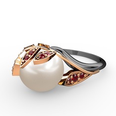 İncili Yaprak Yüzük - Inci ve garnet 8 ayar rose altın yüzük #fvmgvw