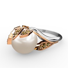 İncili Yaprak Yüzük - Inci ve dumanlı kuvars 925 ayar rose altın kaplama gümüş yüzük #gj297