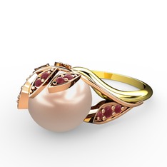 Pembe inci ve kök yakut 14 ayar rose altın yüzük