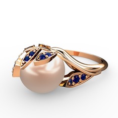 İncili Yaprak Yüzük - Pembe inci ve lab safir 18 ayar rose altın yüzük #hyvl2q