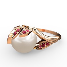 İncili Yaprak Yüzük - Inci ve rodolit garnet 14 ayar rose altın yüzük #ibjr2y