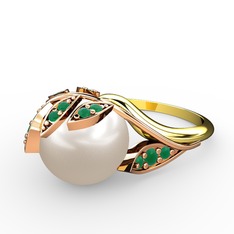 İncili Yaprak Yüzük - Inci ve kök zümrüt 925 ayar rose altın kaplama gümüş yüzük #idzjjf