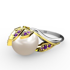 İncili Yaprak Yüzük - Inci ve ametist 14 ayar altın yüzük #jb9w9f