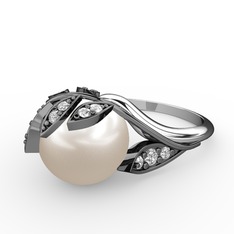 Inci ve beyaz zirkon 925 ayar siyah rodyum kaplama gümüş yüzük