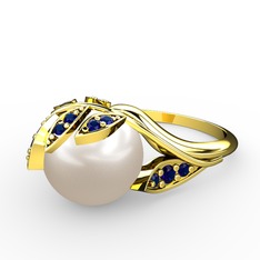 İncili Yaprak Yüzük - Inci ve lab safir 14 ayar altın yüzük #lald0v