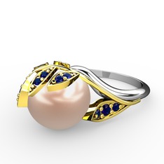 İncili Yaprak Yüzük - Pembe inci ve lab safir 925 ayar altın kaplama gümüş yüzük #m9g7pu