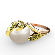 İncili Yaprak Yüzük - Inci ve peridot 8 ayar altın yüzük #mr0pqu