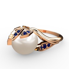 İncili Yaprak Yüzük - Inci ve lab safir 8 ayar rose altın yüzük #nfnerh