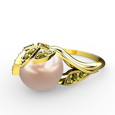 Pembe inci ve peridot 925 ayar altın kaplama gümüş yüzük