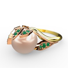 Pembe inci ve kök zümrüt 14 ayar rose altın yüzük