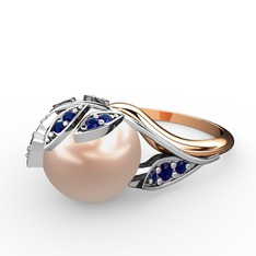 Pembe inci ve lab safir 8 ayar beyaz altın yüzük