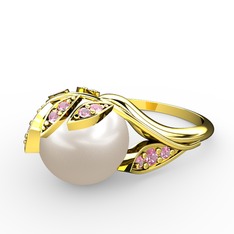 Inci ve pembe kuvars 8 ayar altın yüzük