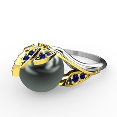 Siyah inci ve lab safir 8 ayar altın yüzük