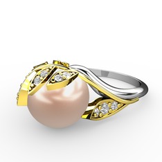 İncili Yaprak Yüzük - Pembe inci ve swarovski 8 ayar altın yüzük #sdicwr