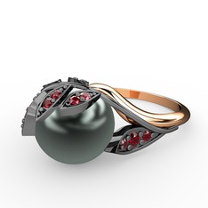 Siyah inci ve garnet 925 ayar siyah rodyum kaplama gümüş yüzük
