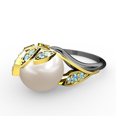 İncili Yaprak Yüzük - Inci ve akuamarin 8 ayar altın yüzük #vplxcy