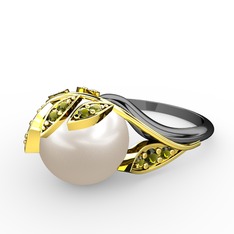 İncili Yaprak Yüzük - Inci ve peridot 925 ayar altın kaplama gümüş yüzük #vr500t