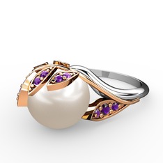 İncili Yaprak Yüzük - Inci ve ametist 18 ayar rose altın yüzük #wrs9w8