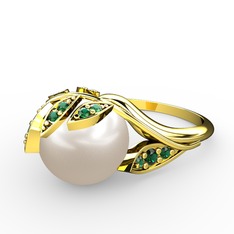 İncili Yaprak Yüzük - Inci ve yeşil kuvars 18 ayar altın yüzük #zg8yg4