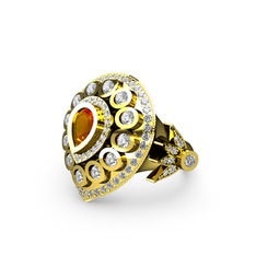 Mihrişah Elmas Yüzük - Sitrin ve beyaz zirkon 14 ayar altın yüzük #10g8vvj