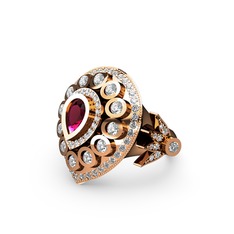 Mihrişah Elmas Yüzük - Rodolit garnet ve swarovski 14 ayar rose altın yüzük #112psmh