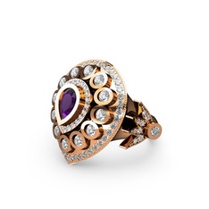 Mihrişah Elmas Yüzük - Ametist ve swarovski 14 ayar rose altın yüzük #11g198z