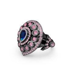 Mihrişah Elmas Yüzük - Lab safir ve pembe kuvars 925 ayar siyah rodyum kaplama gümüş yüzük #12upzv5