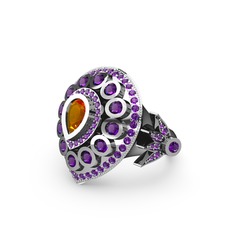 Mihrişah Elmas Yüzük - Sitrin ve ametist 14 ayar beyaz altın yüzük #14cwjat