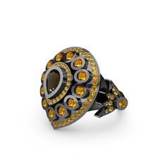 Mihrişah Elmas Yüzük - Dumanlı kuvars ve sitrin 925 ayar siyah rodyum kaplama gümüş yüzük #14emv2q