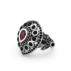 Garnet ve siyah zirkon 8 ayar beyaz altın yüzük