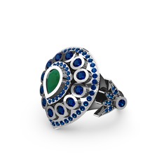 Mihrişah Elmas Yüzük - Kök zümrüt ve lab safir 8 ayar beyaz altın yüzük #17nc9r4