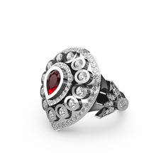 Garnet ve beyaz zirkon 14 ayar beyaz altın yüzük