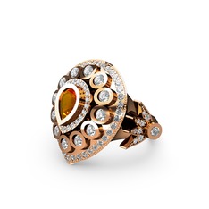Sitrin ve swarovski 925 ayar rose altın kaplama gümüş yüzük