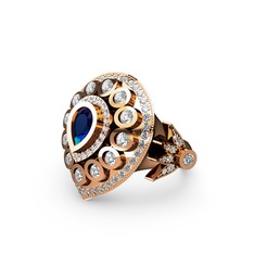 Lab safir ve swarovski 925 ayar rose altın kaplama gümüş yüzük