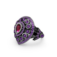 Rodolit garnet ve ametist 925 ayar siyah rodyum kaplama gümüş yüzük
