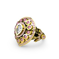 Mihrişah Elmas Yüzük - Swarovski ve pembe kuvars 14 ayar altın yüzük #1d89ia1