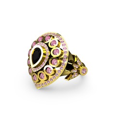 Mihrişah Elmas Yüzük - Siyah zirkon ve pembe kuvars 14 ayar altın yüzük #1duz27i