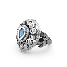 Mihrişah Elmas Yüzük - Akuamarin ve swarovski 8 ayar beyaz altın yüzük #1exq6i6