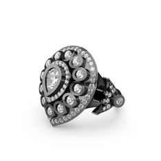 Mihrişah Elmas Yüzük - Swarovski ve beyaz zirkon 925 ayar siyah rodyum kaplama gümüş yüzük #1g19vrd