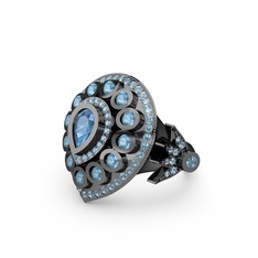 Mihrişah Elmas Yüzük - Akuamarin 925 ayar siyah rodyum kaplama gümüş yüzük #1g7bbe7