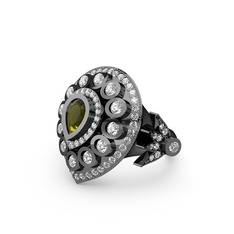 Peridot ve beyaz zirkon 925 ayar siyah rodyum kaplama gümüş yüzük