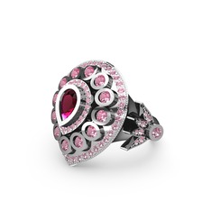 Rodolit garnet ve pembe kuvars 18 ayar beyaz altın yüzük