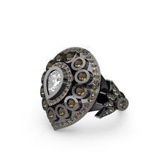 Mihrişah Elmas Yüzük - Swarovski ve dumanlı kuvars 925 ayar siyah rodyum kaplama gümüş yüzük #1oirkd6