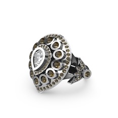 Swarovski ve dumanlı kuvars 18 ayar beyaz altın yüzük