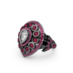 Mihrişah Elmas Yüzük - Swarovski ve rodolit garnet 925 ayar siyah rodyum kaplama gümüş yüzük #1rk87uc