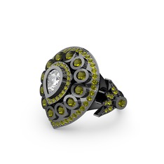 Mihrişah Elmas Yüzük - Swarovski ve peridot 925 ayar siyah rodyum kaplama gümüş yüzük #1stc4lt