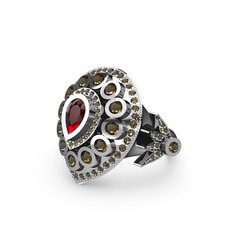 Garnet ve dumanlı kuvars 18 ayar beyaz altın yüzük